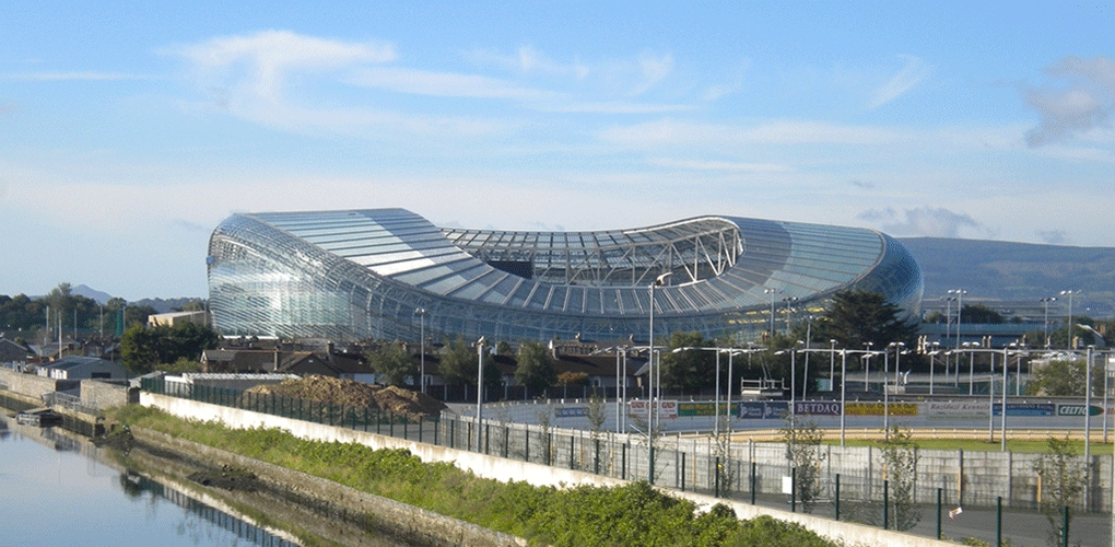 Aviva Stadium, Dublin, photograph during the day.