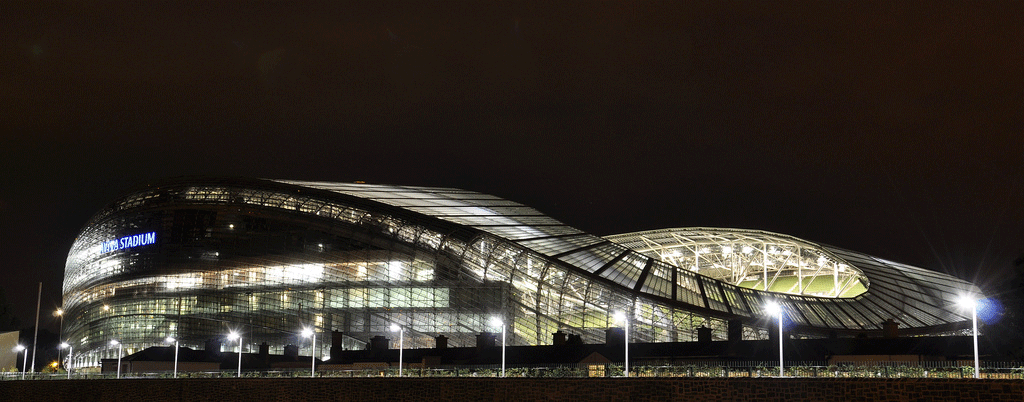 Aviva Stadium Dublin, night photography.